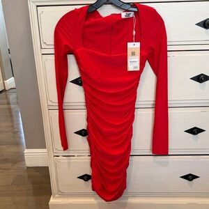 Tiger Mist Red Ruched Mini Dress